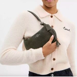 Coach Teri suede army green mini shoulder bag CCE42 hangtag